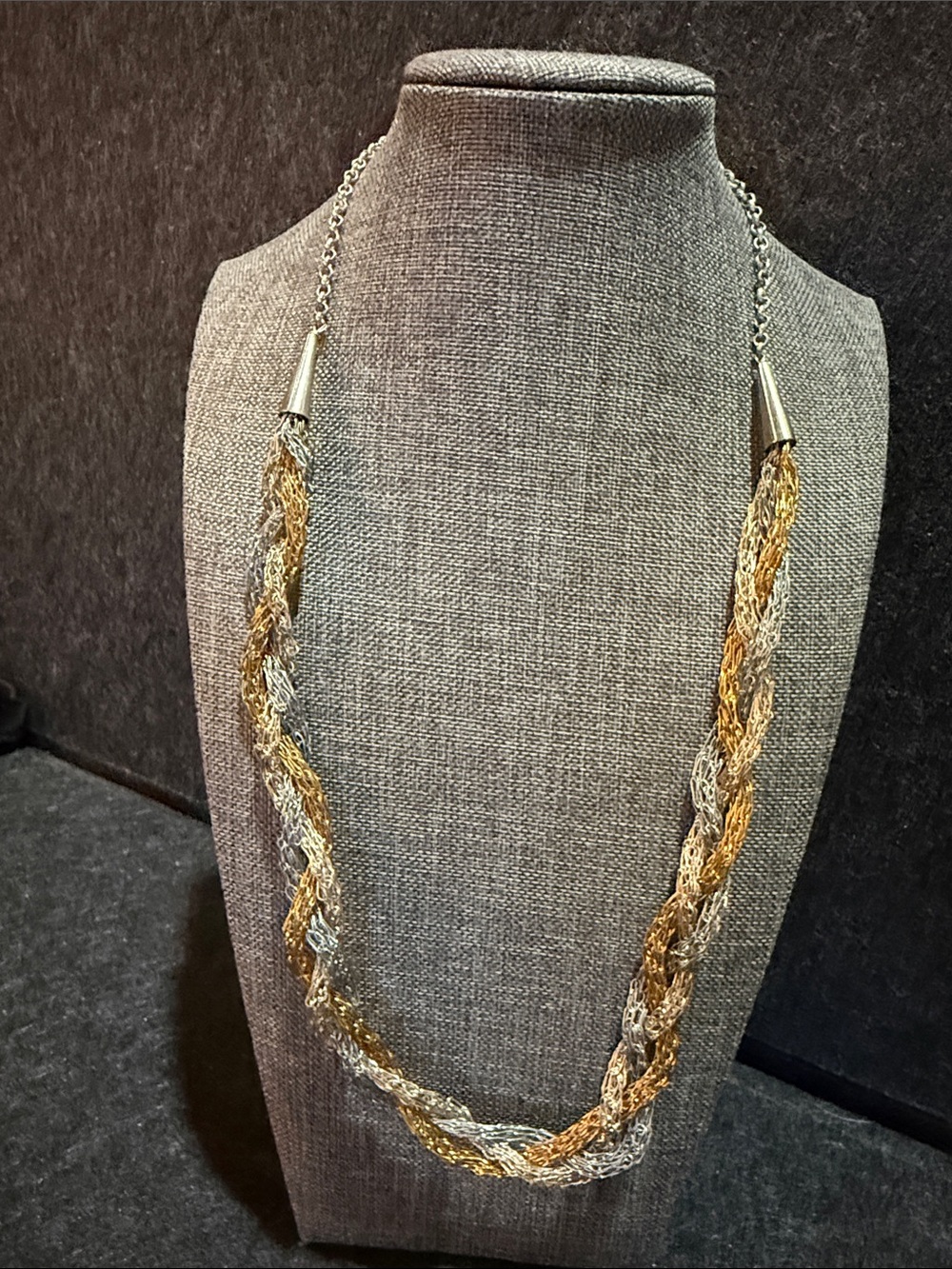 Two-Tone Gold & Silver Braided Chain Necklace - Women Jewelry